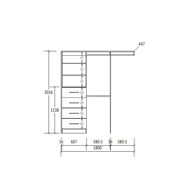 H2016 X W1800 X D447 (mm)