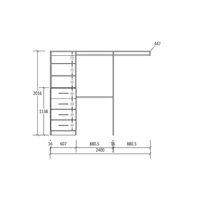 H2016 X W2400 X D447 (mm)