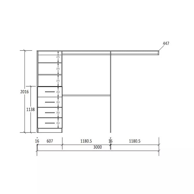H2016 X W3000 X D447 (mm)