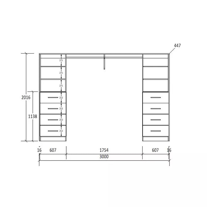 H2016 X W3000 X D447 (mm)