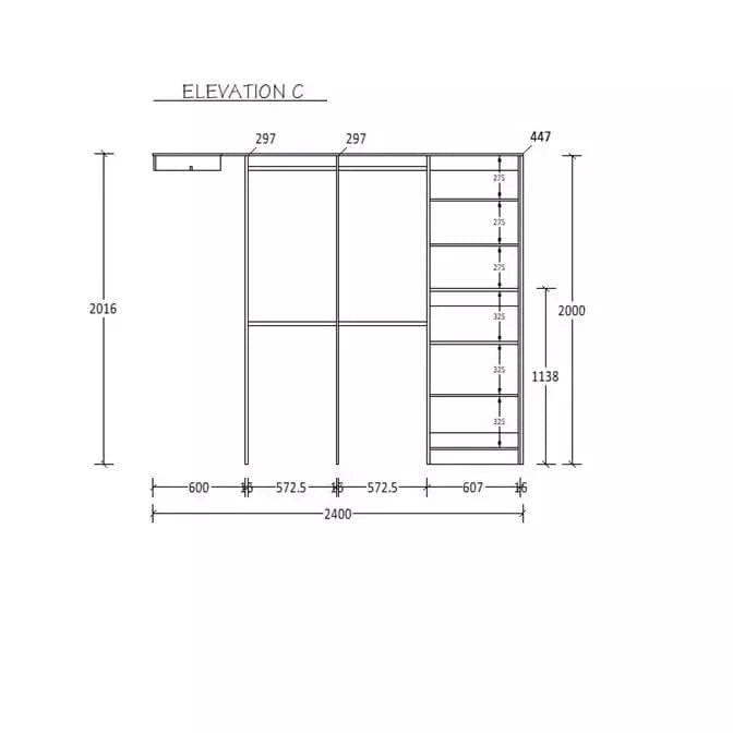 H2016 X W2400 X D447 (mm)
