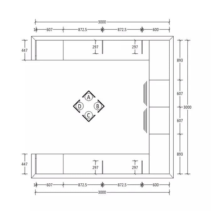 H2016 X W3000 X D447 (mm)