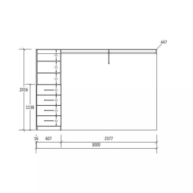 H2016 X W3000 X D447 (mm)
