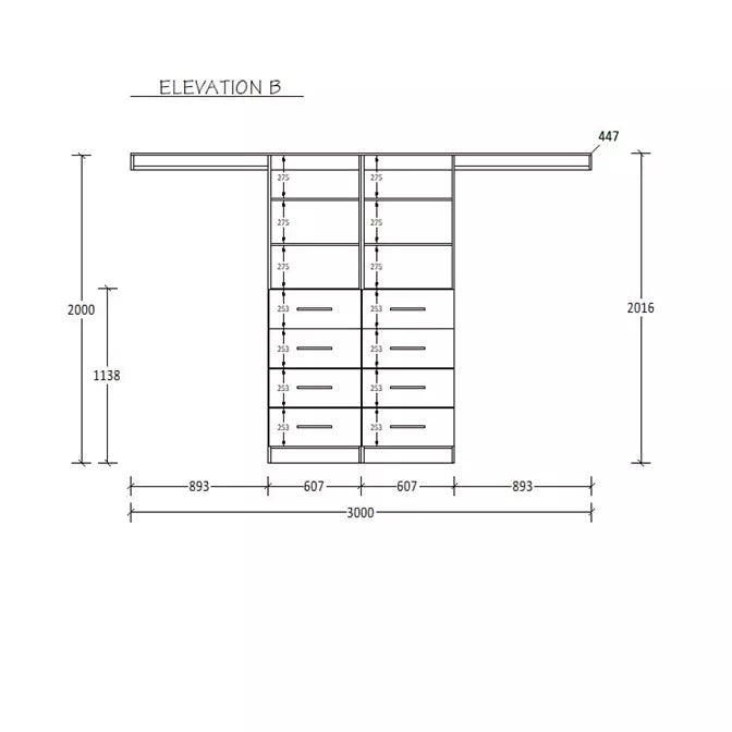  H2016 X W3000 X D447 (mm)