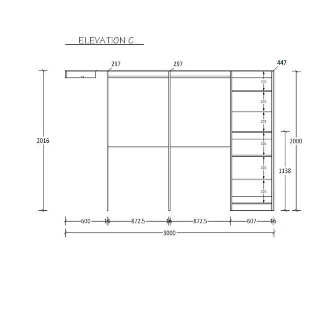  H2016 X W3000 X D447 (mm)