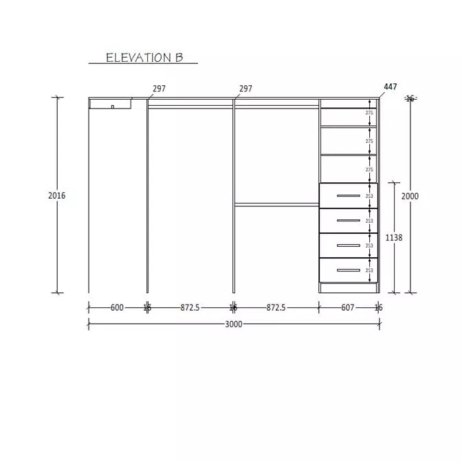 H2016 X W3000 X D447 (mm)