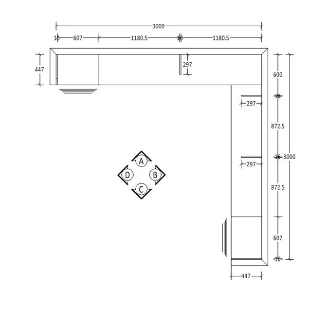 H2016 X W3000 X D447 (mm)