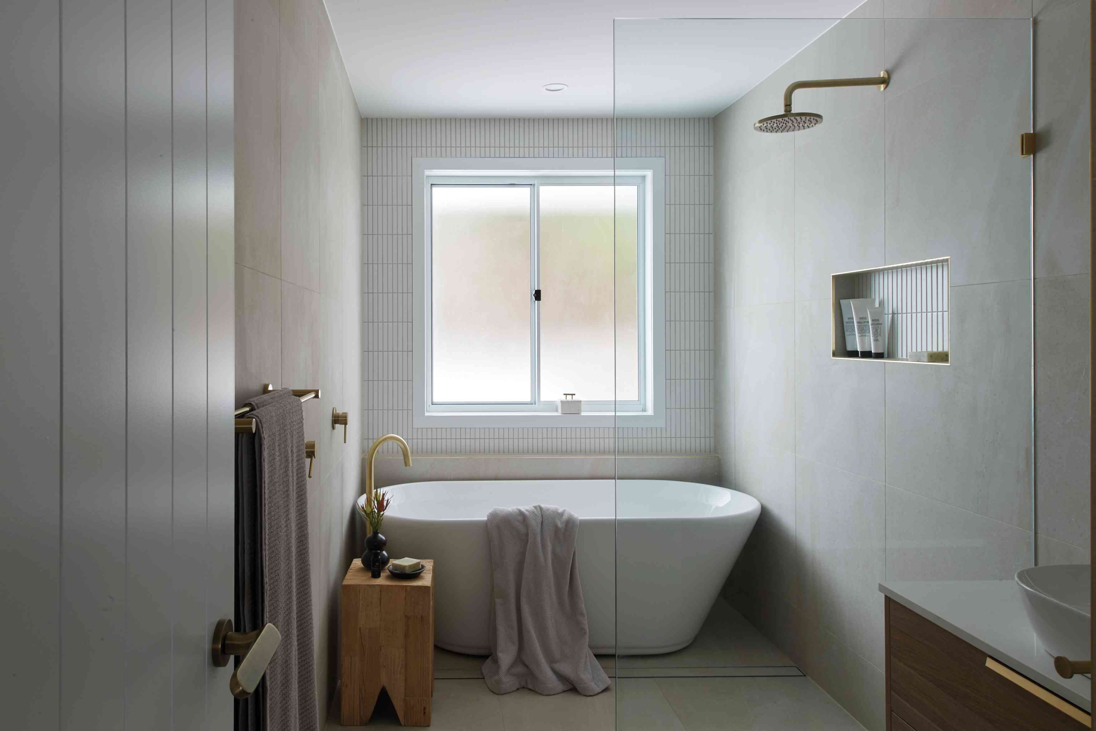 Sliding bathroom window with frosted glass